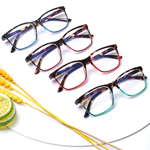 Image of Henotin 4 Pack Ladies Reading Glasses Blue Light Blocking Spring Hinge Readers Anti Eyestrain Computer Eyeglasses (Multicolor, 1.75)