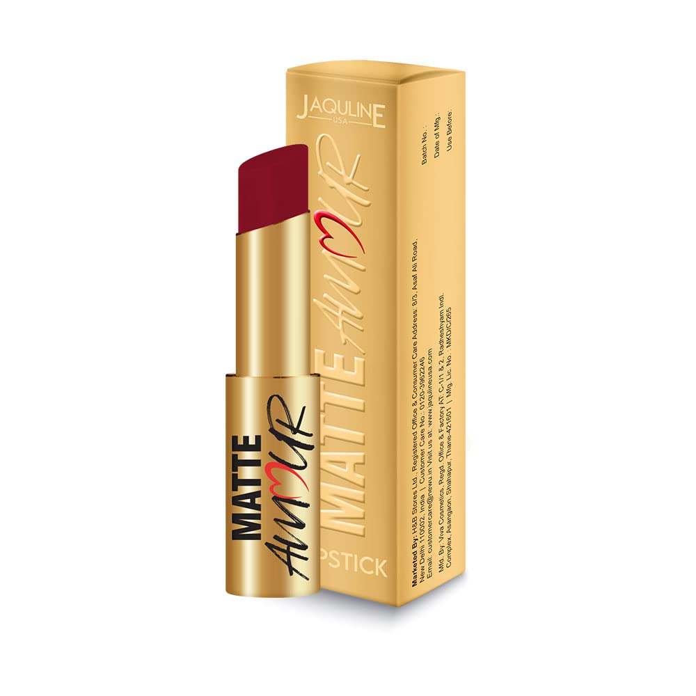 JAQULINE USA Matte Amour Matte Lipstick | Lightweight | Long-Wear | Matte Finish | High Coverage | Highly Pigmented | Cruelty Free | Paraben Free | (Intimate)