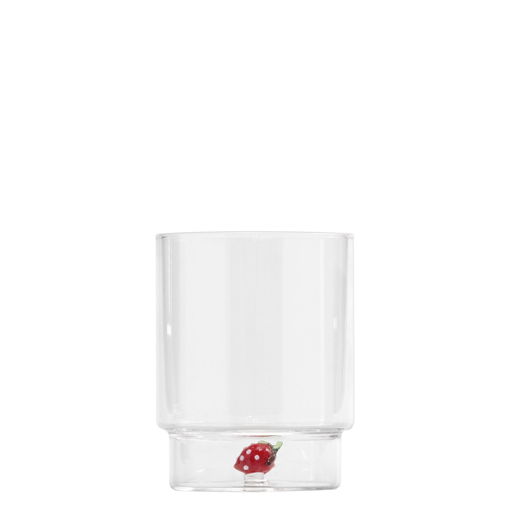 Zafferano Teca Frutta Mix - Set 6 Bicchieri in Vetro Borosilicato con Frutta - Tumbler 35 cl Doppio Fondo Decorato a Mano, Lavabili Facilmente