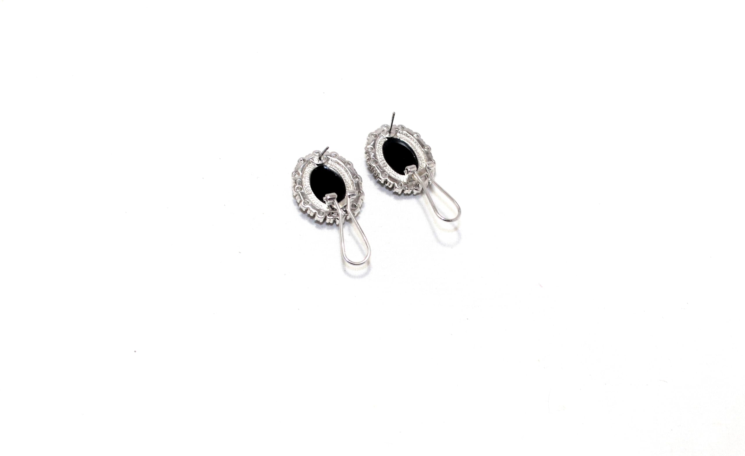 PH Artistic Juego de pendientes con colgante de tuerca de plata de ley 925, piedra de ónice, piedra preciosa y circonita cúbica, circonita cúbica, para mujer, hechos a mano i973