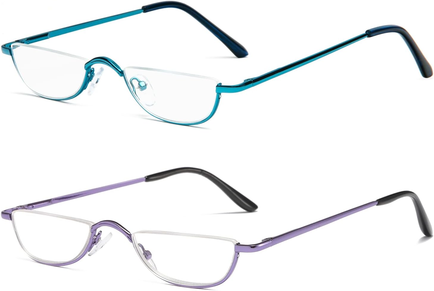 KoKoBin Half Frame Reading Glasses Spring Hinges for Men Women Slim Half Moon Lens Readers Metal Semi Rimless eyewear