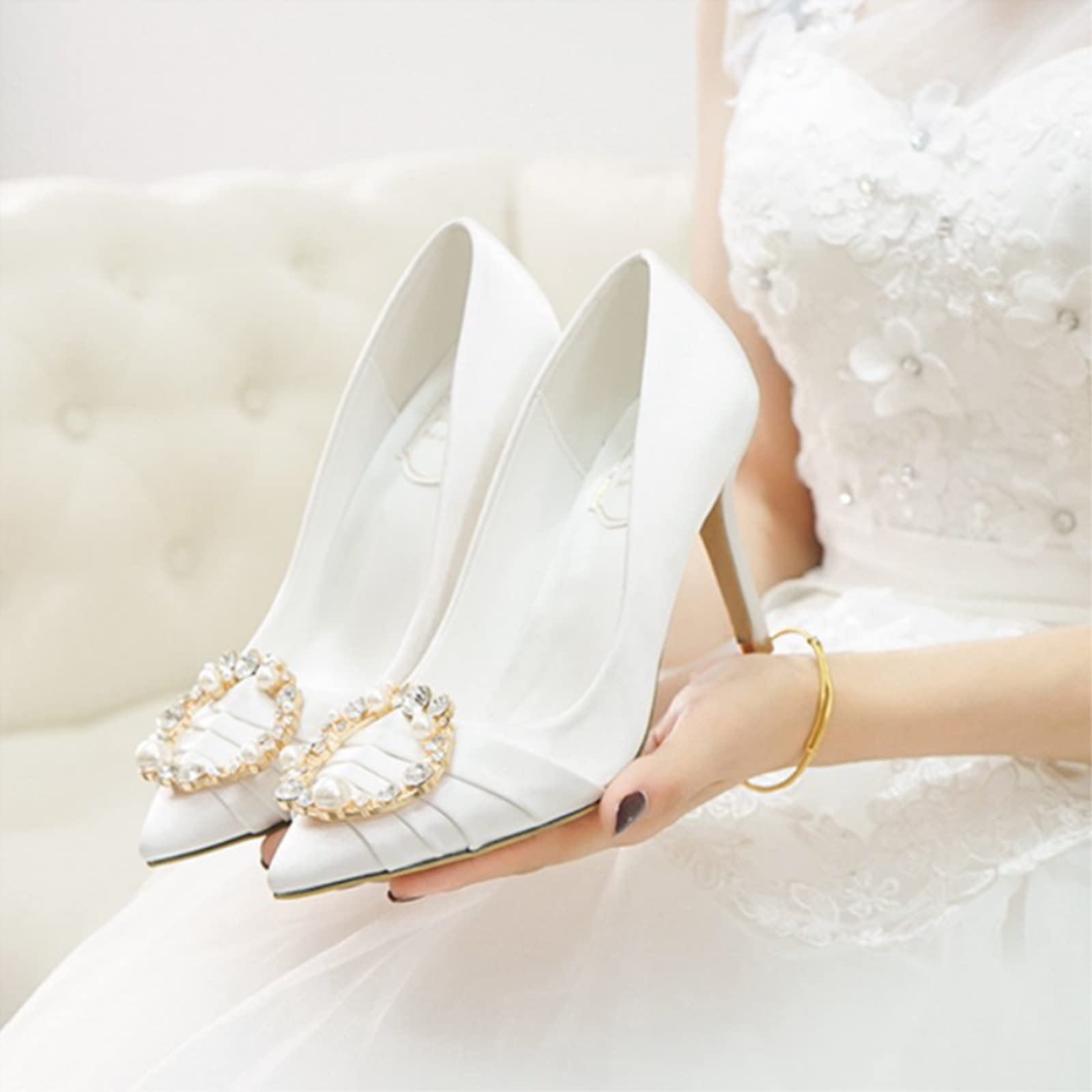 BeAUZQ Braut Hochzeit Sexy High Heels Mode Perle Strass Damen Brautjungfer Stilettos Pumps Abend Party Prom Formale Klassische Schuhe