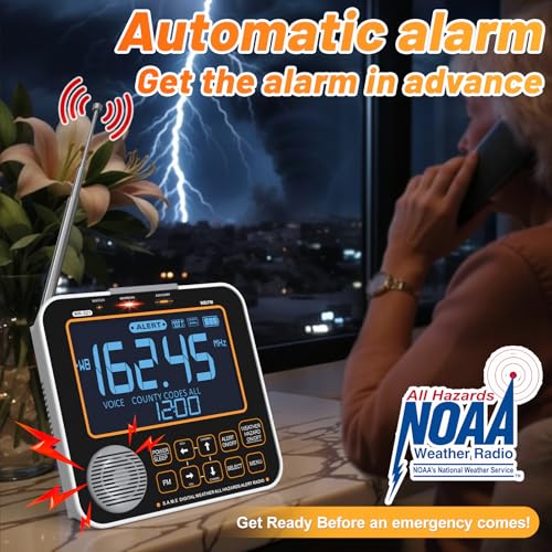 Image of NOAA Weather Alert Radio for Home - S.A.M.E. Localized Programming, 23 Country Codes & 75+ Emergency Alerts NOAA Weather Radio with Battery Backup External Antenna and Warning Light for Home