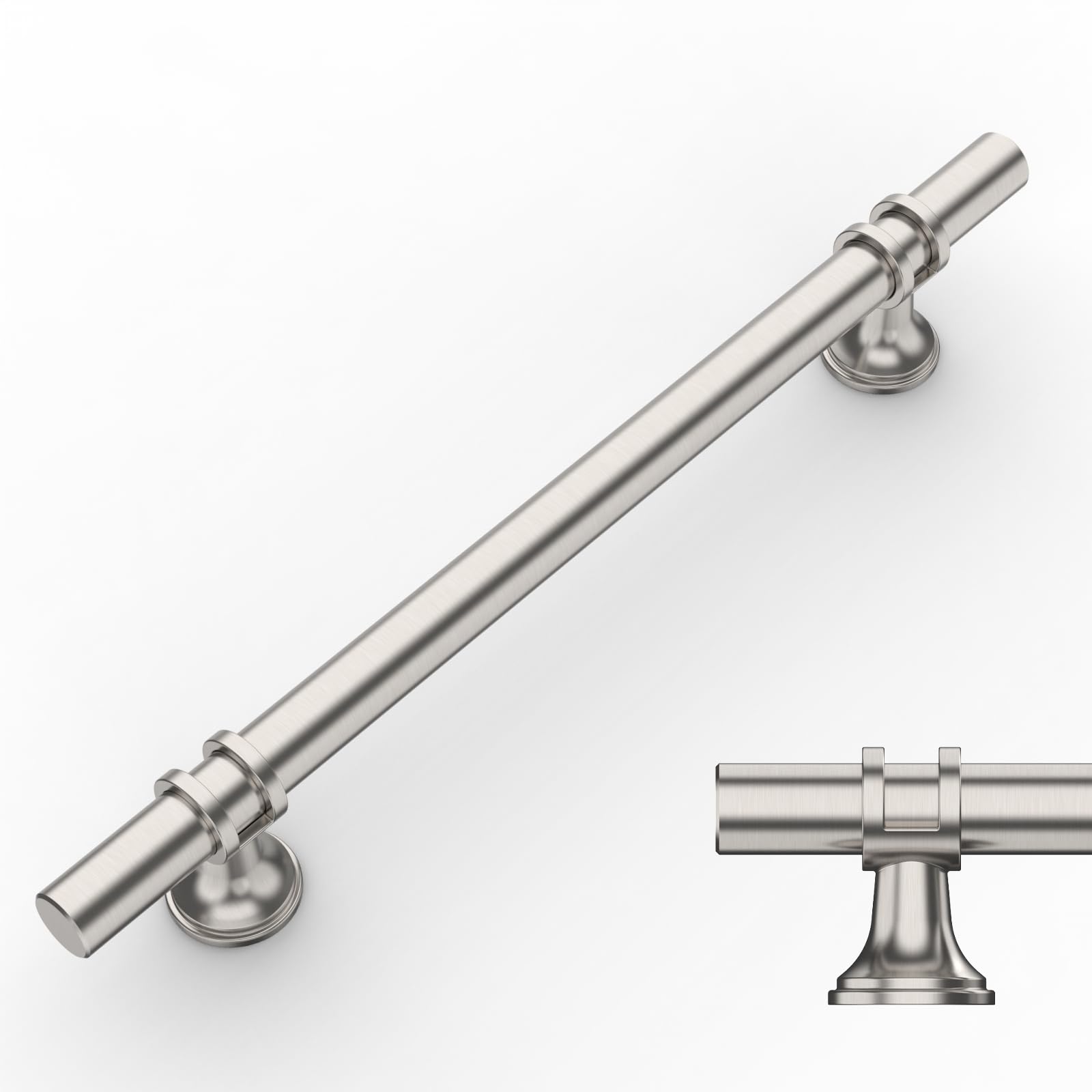 Amerdeco 10 sztuk uchwytów meblowych, szczotkowany nikiel, odstęp między otworami 160 mm, uchwyty do szafy, uchwyty kuchenne, uchwyty do szuflad do szafek kuchennych i szafek na ubrania UK0002