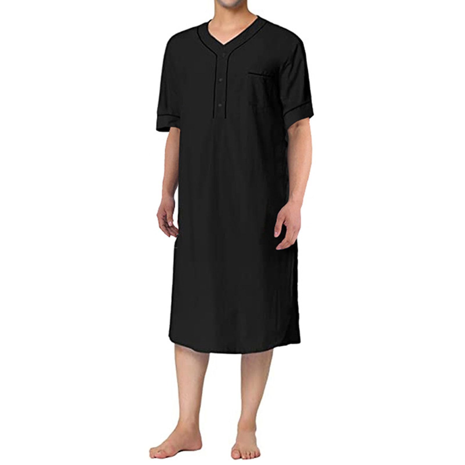 Mioteq Men's Black Nightshirt Short Sleeve Cotton Nightgown Loose Comfy Sleep Shirt Soft Nightgown Housecoat S-Xxxl,,3Xl