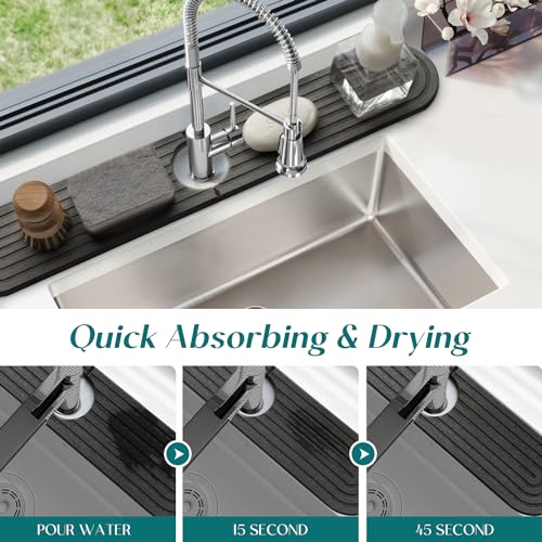 Image of Diatomite Sink Splash Guard - DryingNeat Kitchen Faucet Mat, Instant Dry Water Absorbing Stone Tray for Sink, Durable Black Protector for Kitchen Bathroom Counter [Dark Grey, 23.6 inchx 3.9 inch]