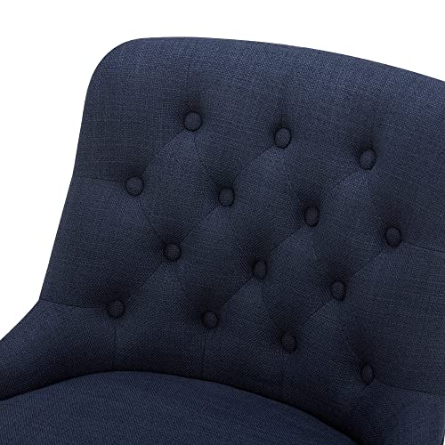 Image of Watson & Whitely Counter Height Bar Stools Swivel Barstools, Fabric Blue | Set of 2, Upholstered Modern Barstool with Back, Solid Wood Legs, 26 inch H Seat