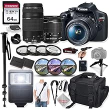 Canon EOS Rebel T7 DSLR Camera with 24.1 Megapixels, 18-55mm & 75-300mm Lens, Quick Release Shoulder Strap, Monopod, Gripster Tripod & Prime Accessory Bundle