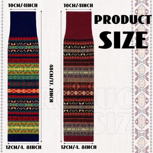 Image of SATINIOR 2 Pairs Bohemian Leg Warmers for Women Wool Blend Knit Knee High Boot Cuffs Long Winter Warm Thermal Socks(Navy Blue,Burgundy)