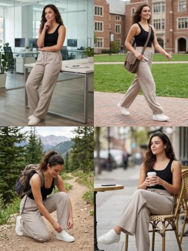 Image of Leriya Fashion Women Relaxed Fit Wide Leg Trousers | Malai Cottage Elastic Drawstring Wide Leg Pants for Women | Casual Straight Lounge Pants with Pockets | Stylish Everyday Office Outfit Bottom Pant