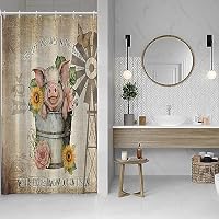 Tenda Da Doccia Con Asino Divertente ‘Get Naked’ – Motivo Floreale Giallo E Tavola Di Legno Vintage Per Bagno Rustico