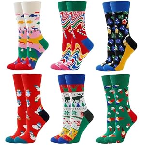 BISOUSOX 6 Pares Navideños Calcetines Mujer Divertidos Calcetines Algodón Calcetines de Regalo Christmas Calcetines para Mujer y Hombre Calcetín de Papá Noel 36-40