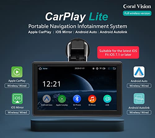 CORAL-VISION-Wireless-Lite-A-CarPlay-Dashboard-Console-Economic-Slim-Light-Version–Complete-Wireless-Apple-CarPlayMirrorlink-Android-AutoMirrorlink-Including-10M-720P-Backup-Camera