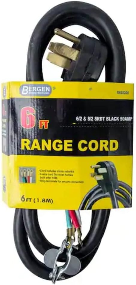 BERGEN INDUSTRIES R628206 Appliance Power Cord 6FT.4-Wire Oven Ra