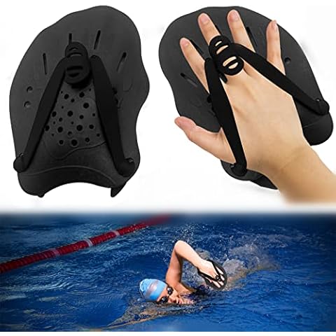 1 Pair Hand Paddles for Swimming Swim Paddles with Adjustable Straps Power Strength Training Aid Pool Exercise Equipment Accessories for Adults Kids Children Unisex (Black) Cover