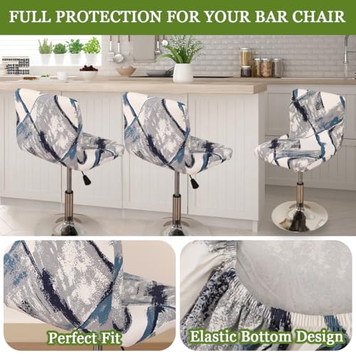 Image of FUANGUI Bar Stool Covers Set of 2, Stretch Bar Stool Chair Cover Slipcovers, Floral Print Counter Stool Bar Chair Covers for Kitchen Pub Dining Room (Geometric Grey)