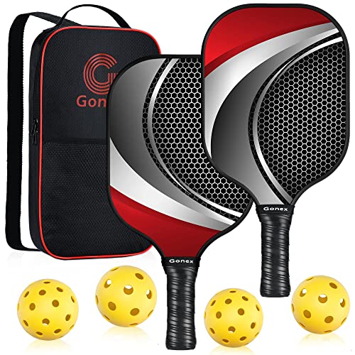 Gonex Pickleball Paddles, Lightweight Pickleball Set with Comfort Grip, 2/4 Fiberglass Face Pickleball Rackets with 4 Pickleball Balls, 2/4 Cooling Towels, Portable Carry Bag
