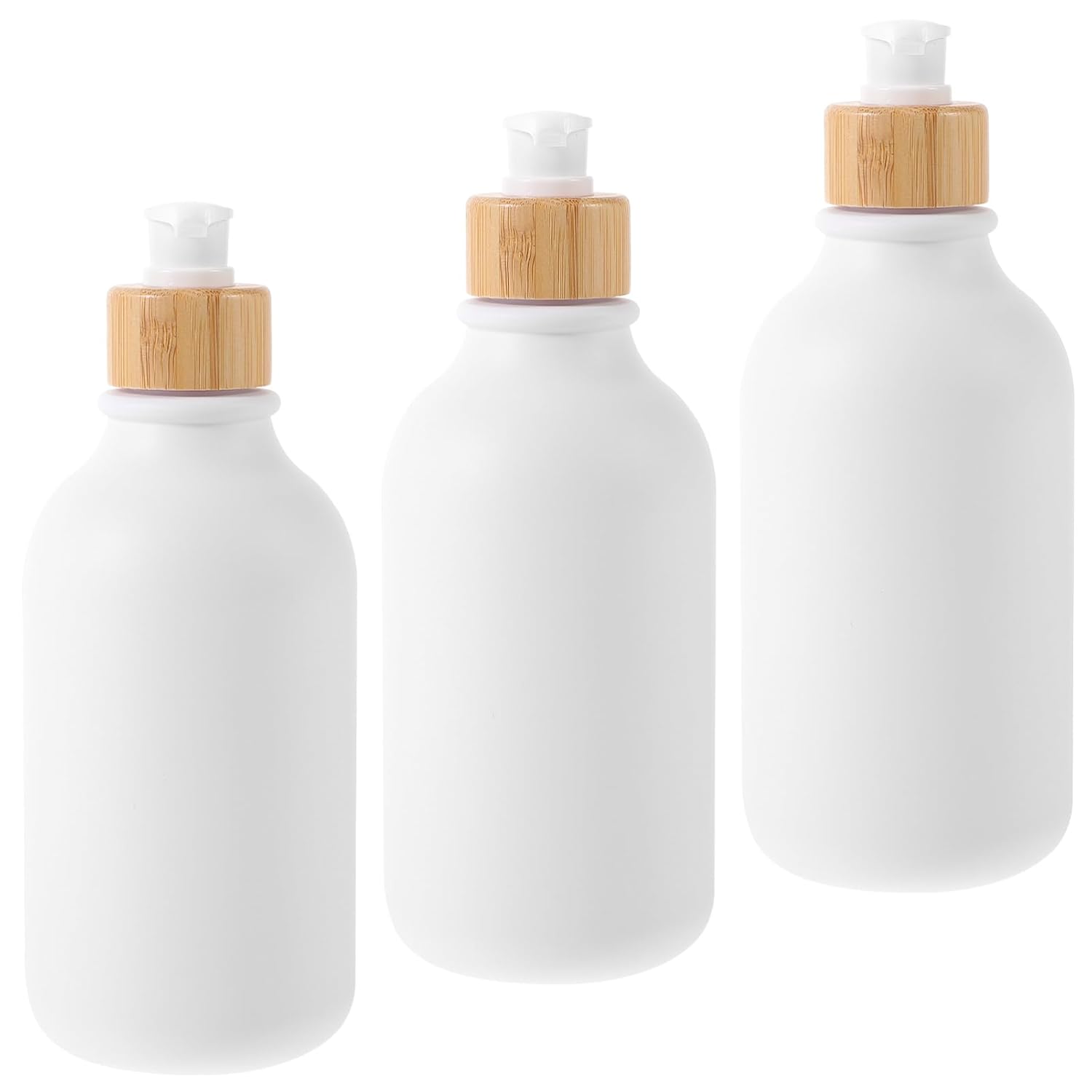3 Pack 500ml White PET Shampoo Pump Bottles with Wood