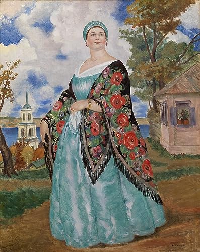 Lienzo de La esposa del comerciante de Kustodiev 60x90cm para revivir la magia del arte ruso