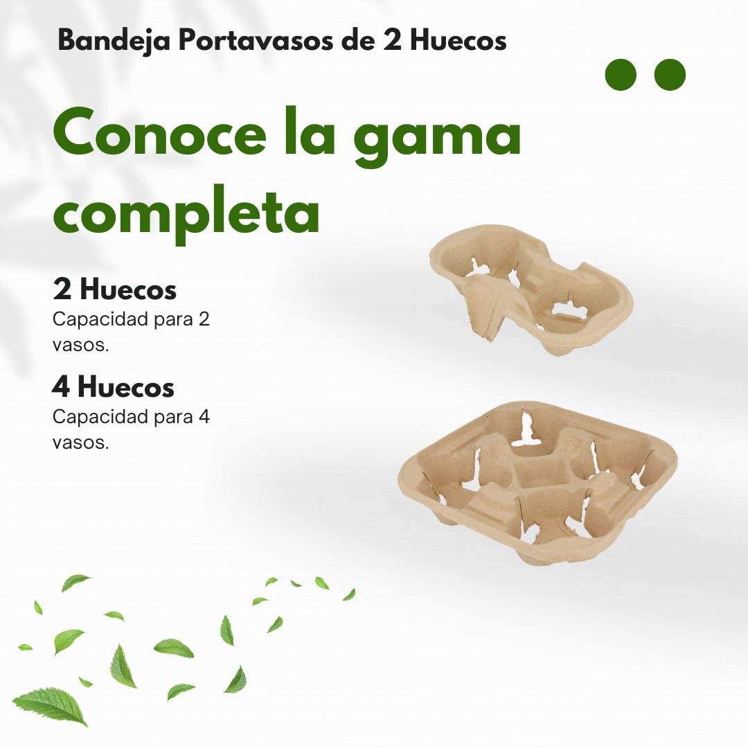 Bandeja Portavasos Biodegradable de 2 Huecos, Fibra de Papel Reciclado, Compatible con Vasos 7-8 oz, 240 Bandejas