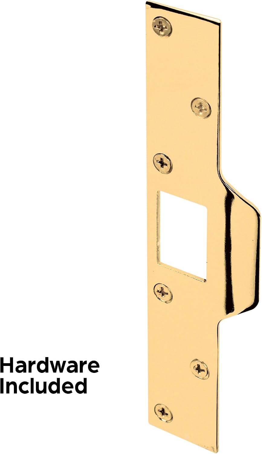 Prime-Line U 9426 Maximum Security Latch Strike, 1-1/4 In. x 7-7/8 In., Steel, Brass Plated (Single Pack) image 3