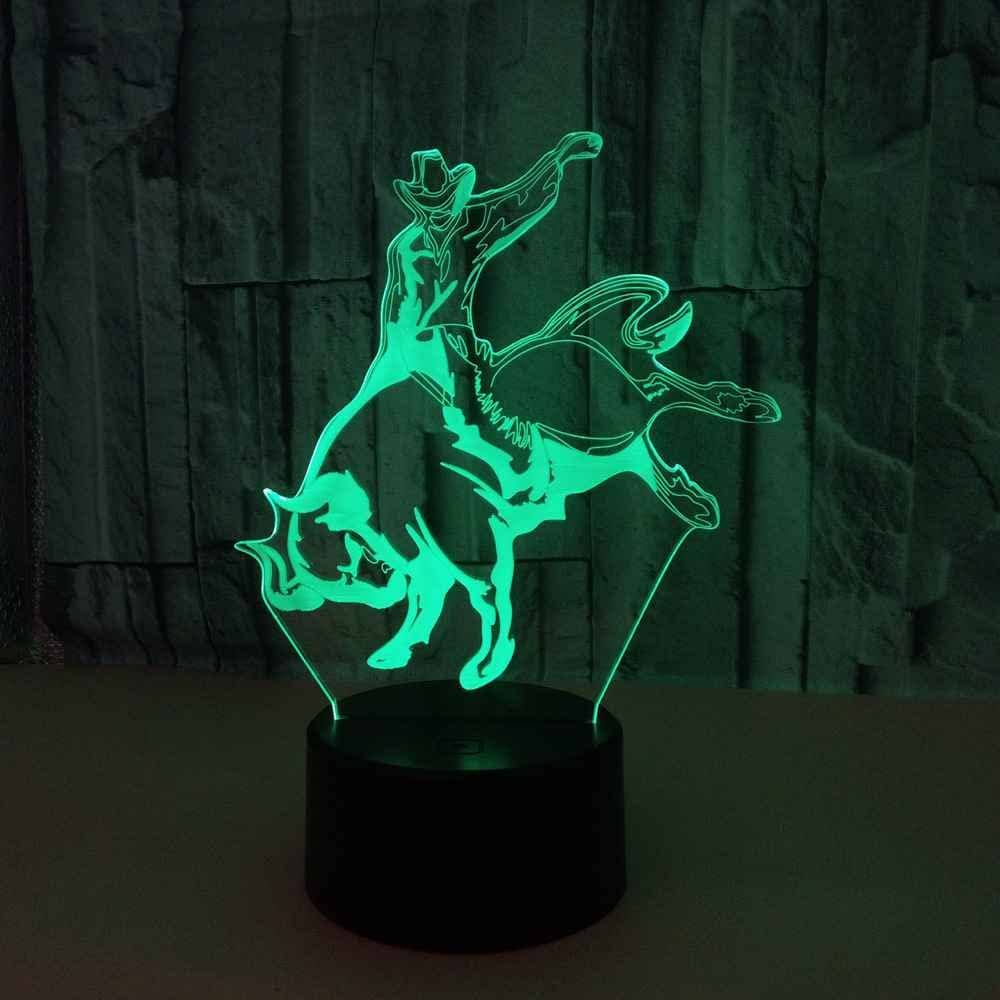 Lampada 3D LED Notte A Forma Di Cowboy - Illusione Ottica Con Telecomando 16 Colori E Base Touch, Decorazione Camera Da Letto Per Bambini E Adulti - 4