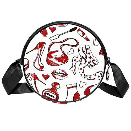 GONIYONITA Sac bandoulière Motif rouge Sacs Messenger Sac Cartable Rond pour Femmes Dames Filles
