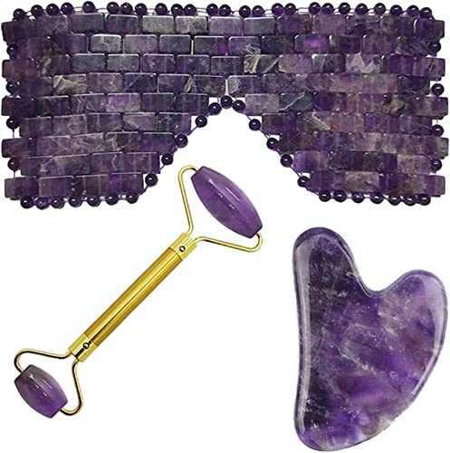 Masque pour les yeux en améthyste naturelle et son coffret massage Gua Sha lithothérapie