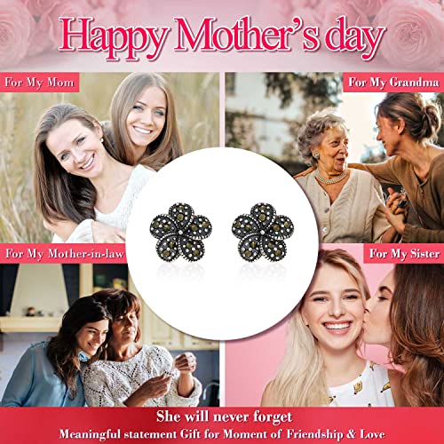 Bohemian Hibiscus Flower Earrings For A Perfect & Delicate Woman Or Wife, Never Rust 925 Sterling Silver And Marcasite Hypoallergenic Studs For Christmas,Holiday Gifts For Girls And Womens #TOP5