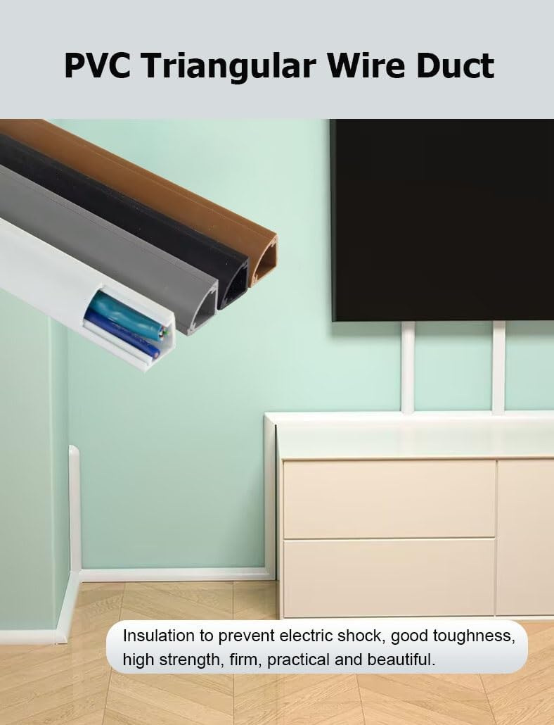 39.4" Triangular Fan-Shaped Corner Wire Cable Duct, PVC Wall Corner Wire Cover Self-Adhesive for Hiding TV/Computer Cables(Brown,14x14mm/0.55x0.55in)