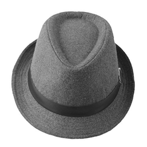 Zhenxia Kids Boys Girls Vintage Wool Felt Fedora Jazz Cap With Belt (Grey) #TOP1