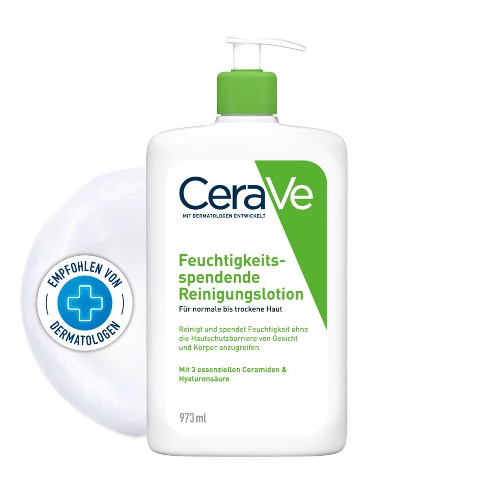 CeraVe Feuchtigkeitsspendende Reinigungslotion für Gesicht und Körper, Normale bis trockene Haut, Mit Hyaluron und 3 essenziellen Ceramiden