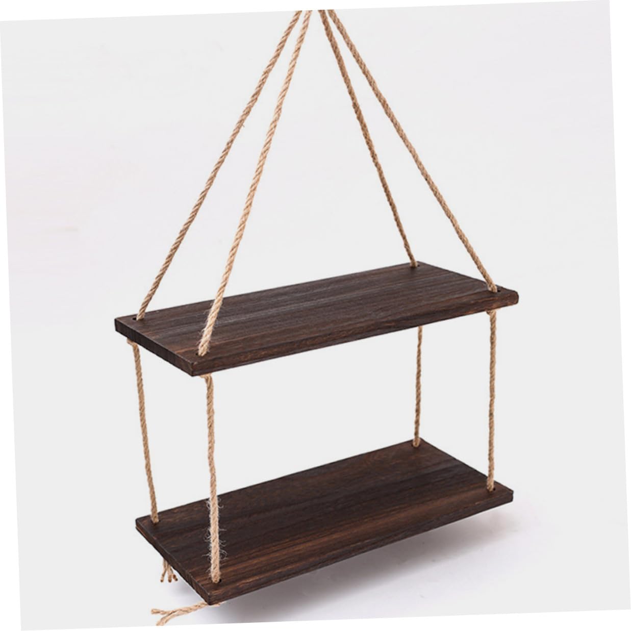 Toyvian Mensole Sospese da Parete Arazzo Boho in Legno Nero Supporto in Corda Naturale, Scaffali Galleggianti Rustici per Piante e Decorazioni, Set per Arredamento Casa