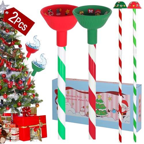 Christmas Tree Watering System With Long Funnel - Xmas Decorations Water Funnel (Red & Green 2pcs)