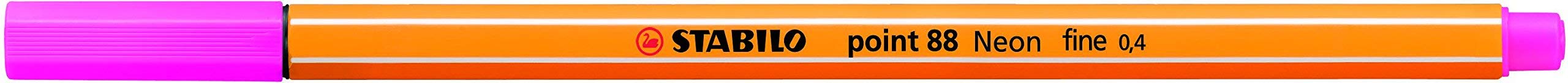 STABILO Point 88-0.4mm Fineliner - Box of 10 Pens - Neon Pink