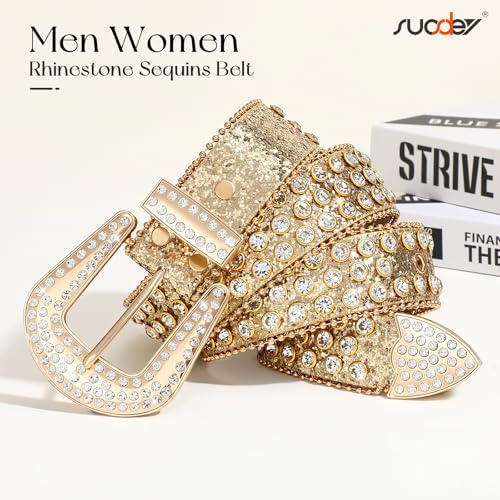SUOSDEY Men Women Cowboy Rhinestone Belt Western Cowgirl Bling Sequins Diamond Shiny Studded Belt for Jeans4