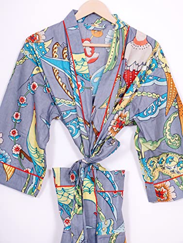 Image of Pure 100% Cotton Robe For Womens Bathrobe Dressing Gown Long sleepwear Free Size Kimono