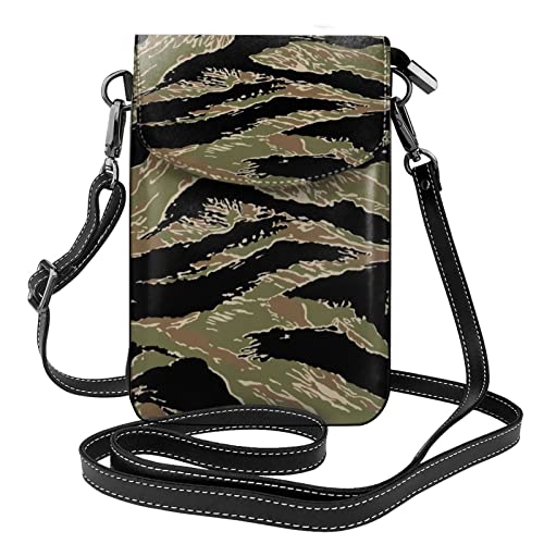 Sac à bandoulière pour téléphone portable à motif tigre et camouflage noir avec rabat