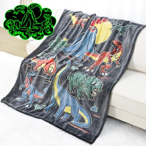 Ieoeo Glow In The Dark Dinosaur Blanket Toddler Boy Kids Dino Present Gifts Soft Fuzzy Fleece Throw Blanket Decorations For Couch Sofa Bedroom cover