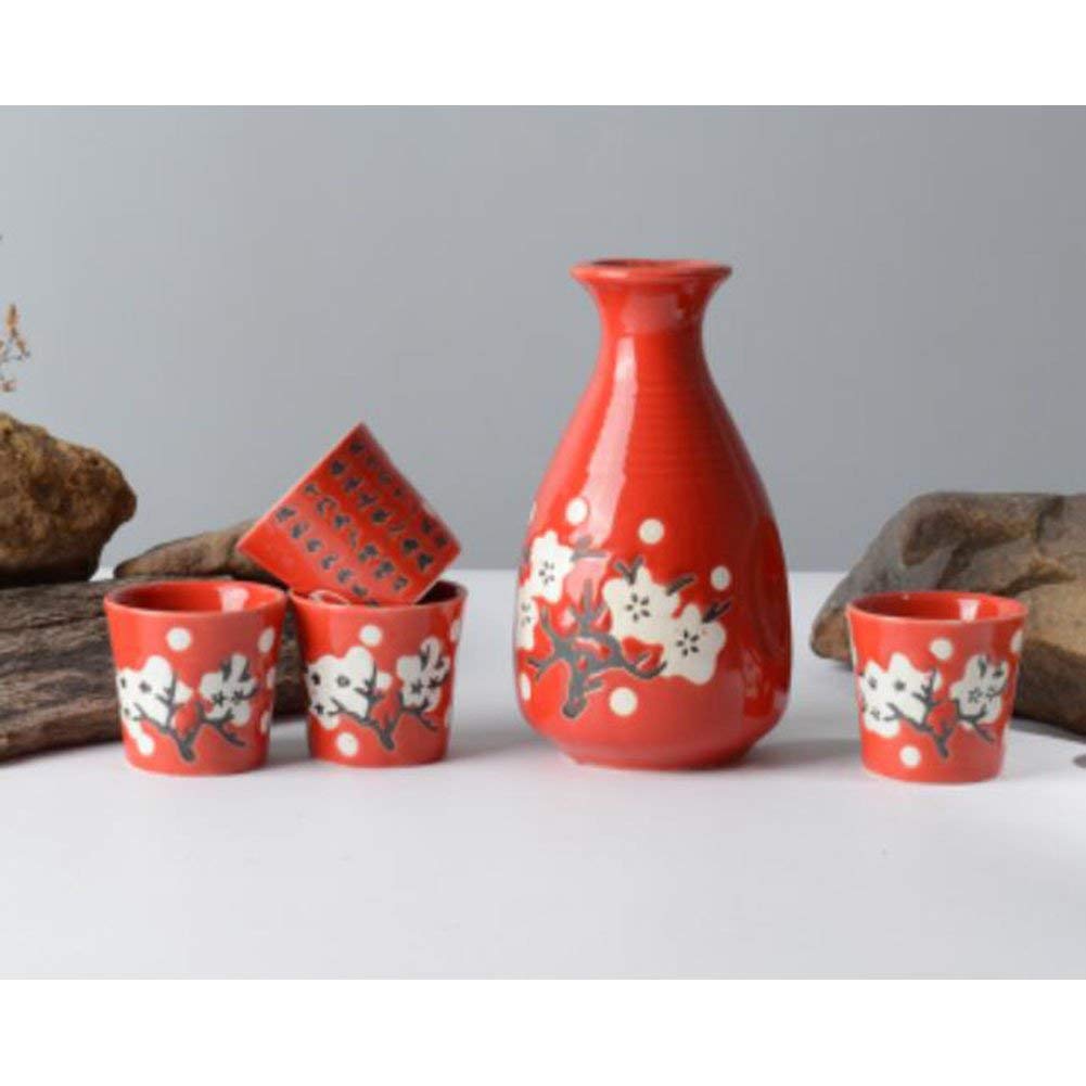 Ensemble de 5 pièces Exquis de saké Japonais en Porcelaine, Tasses en céramique Traditionnelles, Verres à vin à température artisanale-A09