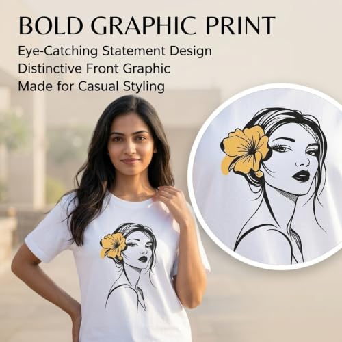 Image of Adory Women's Graphic Printed Cotton T-Shirt