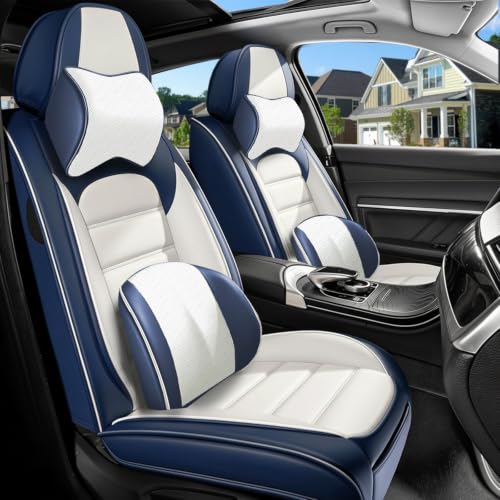 Image of Deluxe Front Seat Covers for Toyota Camry 2015-2026, Blue-White