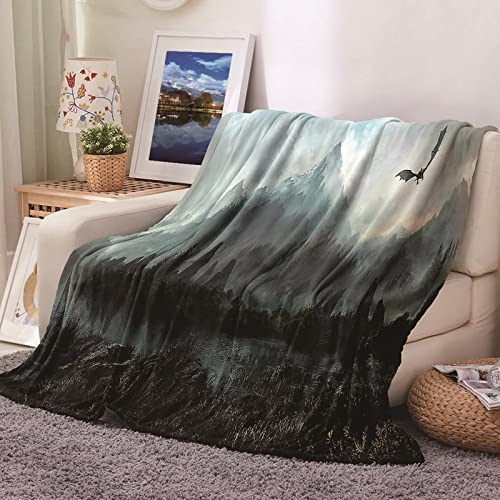 Coperta Flanella Singolo, Coperta Calda Lana Blu Montagna 130X150cm per Divano, Caldo Invernale