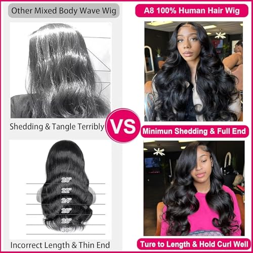 A8 WIGS 30 Inch Lace Front Wig Human Hair Body Wave Hd Lace Frontal 13X4 180 Density Glueless Wigs Human Hair Pre Plucked With Baby Hair For Women Natural Black thumb #6