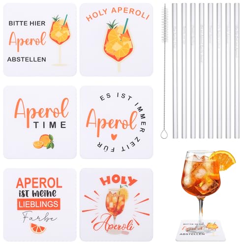 Hejo 14 Piece for Aperol Coasters Felt Gift, for Aperol Spritz Gift Set, Coaster Glasses and Straws, Funny Drink Coasters with Gift Words for Bars, Table Decorations, Theme Parties, Raves