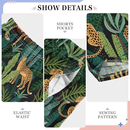 ZZXXB Leopard Palm Leaves Boys Long Pants Soft Trousers Elastic Waist Kids Lounge Bottoms with Pockets S-XL4