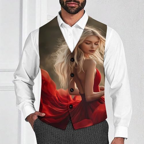 Beautiful Woman Men's Suit Vests Dress Vest V-Neck Waistcoat Slim Business Formal with Pocket2