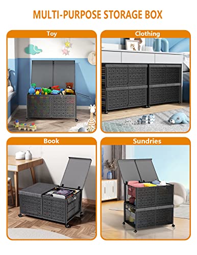 Toy Box Storage Metal Toy Chest With Double Lid And Rotating Wheels, 70L Large Toy Organizers And Storage Toy Bins, Collapsible Storage Chest Boxes Baskets Organizer For Boys Girls Kids Living Room #TOP5