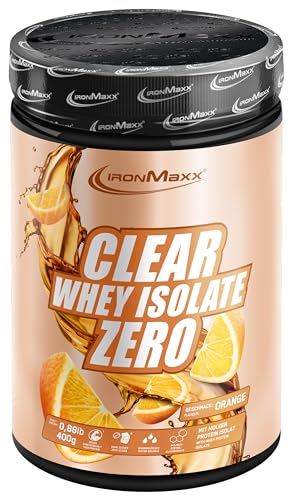 IronMaxx Clear Whey Isolate Zero - Orange 400g Dose | Klares Molkenprotein-Isolat ohne Zucker | Laktosefreies Clear Protein | Protein Limonade mit fruchtig-erfrischendem Geschmack