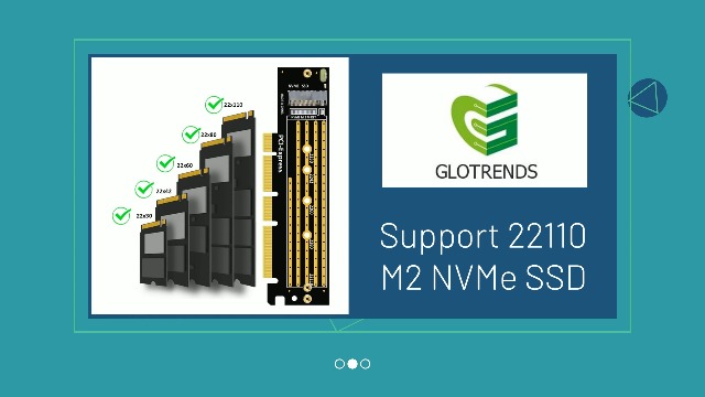 GLOTRENDS PA16 Adattatore M.2 NVMe A PCIe 4.0 X4 - Per SSD 22110/2280, Con Dissipatore In Alluminio Full-Copertura, Per PC E Server 1U - 6